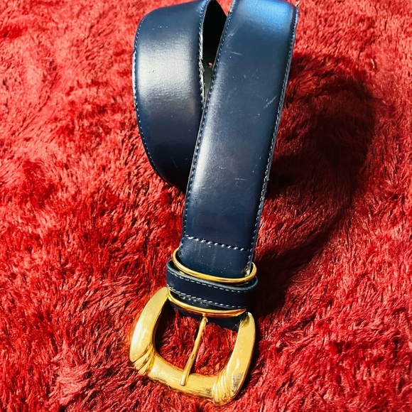 Jacqueline Ferrar  Blue Leather Belt wi/ Gold Hardware Made in Italy size M - Picture 4 of 7